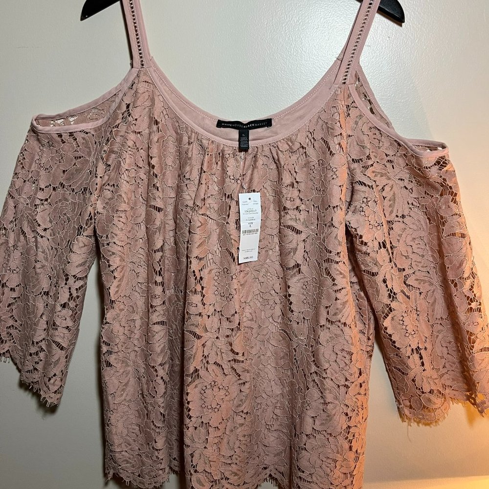 White House Black Market SS Lace Cold Shoulder Top